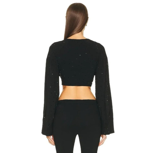 Blumarine Hot Fix Crystal Long Sleeve Crop Top in Nero Black 38 2 Womens Cropped - Picture 2 of 16
